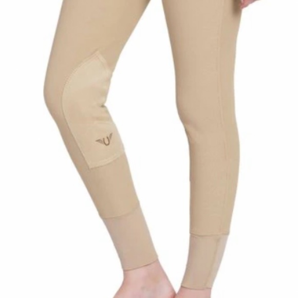 TuffRider Ladies  Ribbed Equestrian riding pants Pull-On Knee leather patch EUC - Picture 5 of 12